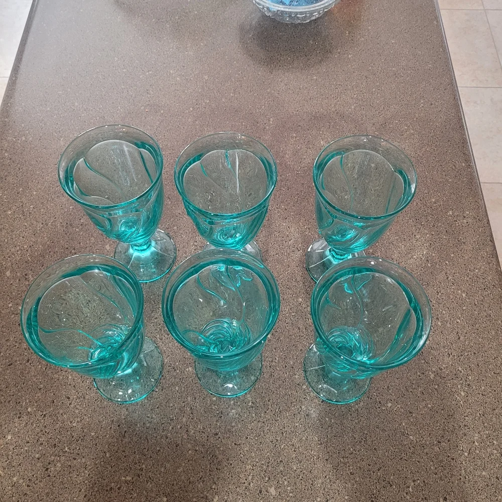 Vintage‎ 1990s Noritake Sweet Swirl Aqua Glasses Set of 6